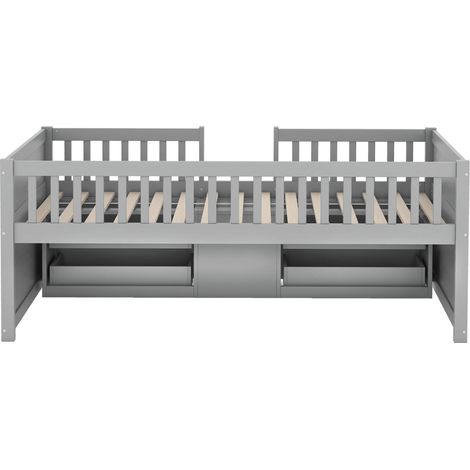 Letto a soppalco per bambini 90 x 200 cm grigio con 4 cassetti, sponde e scala, pino e MDF (1/5)