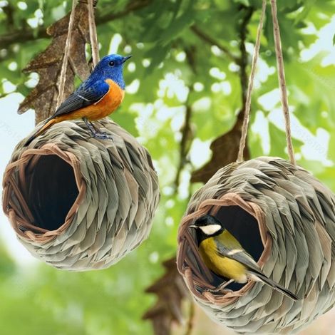 DIY handmade round straw bird nest, creative garden decoration birdcage, dropshipping available. (1/5)