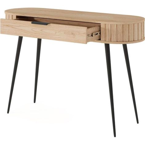 Toeletta Moderna Con 1 Cassetto Piano Tavolo Da Trucco Gambe E Maniglia In Metallo Design Minimal Per Camera Da Letto Cameretta Cabina Armadio 120 X 40.2 X 80.2 Cm Colore Rovere (1/5)