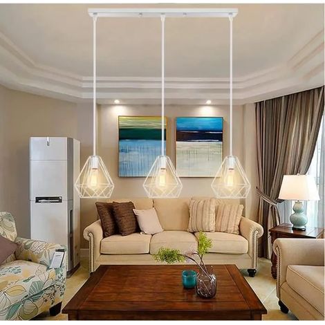 3 Lampes Suspension Luminaire Industrielle Métal Lustre Plafonnier Style Cage E27 Lampe de Plafond Vintage avec Support en (1/4)