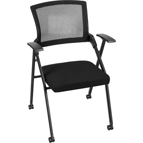 FIANAO – Chaise de bureau pliable et empilable sur roues PU – dossier filet, charge 136 kg – hauteur 90 cm (1/5)