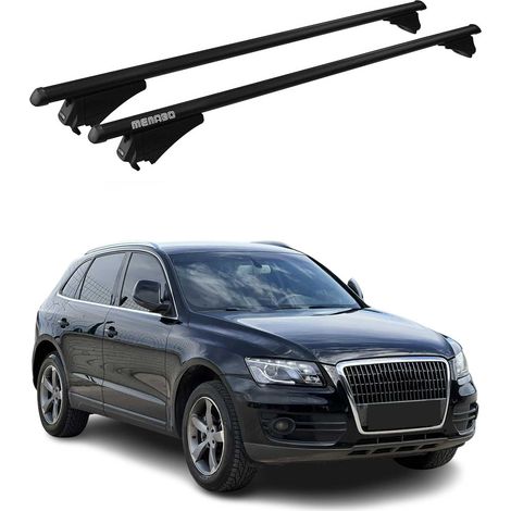 Menabo Dachträger Grundtäger kompatibel mit Audi Q5 mk1 2008-2017 Aluminium 75kg Schwarz 2tlg Geschlossene Reling für Fahrradträger, Dachboxen, Skiträger Abschließbar (1/5)