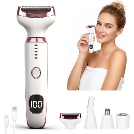 LED Electric Shaver,  Wet and Dry Electric Shaver for Women's Beauty,  Painless 4-in-1 Body Shaver,  3-Blade Cordless Shaver for Legs,  Arms,  Underarms,  Bikini Line (1/5)