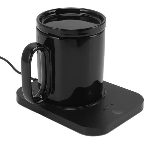 Chauffe-tasse intelligent à 3 niveaux de chauffage, alimenté par USB, avec sous-verre et isolation thermique pour tasse à lait, noir. (1/5)