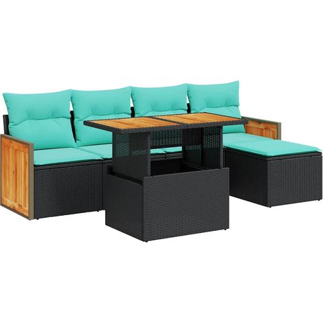 Set sofás jardín y cojines 6 pzas ratán sintético acacia negro vidaXL