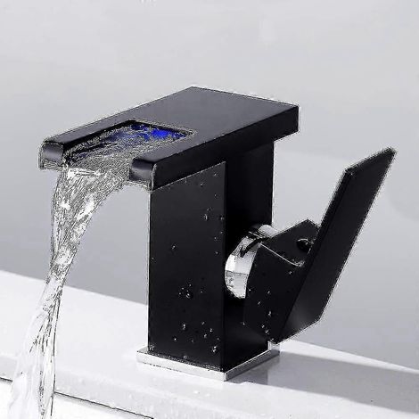 Robinet de salle de bain avec éclairage LED effet cascade, noir (1/5)