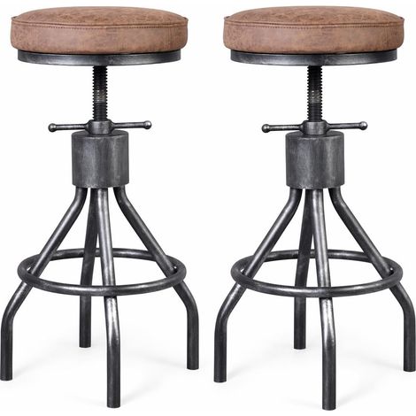 Lot de 2 tabourets de bar industriels pivotants en PU avec siège de cuisine vintage - 58,4 à 83,8 cm - Hauteur réglable (1/5)