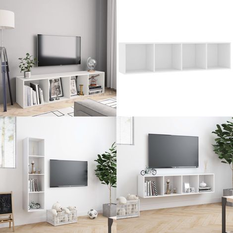 Bibliothèque/Meuble TV Blanc 143x30x36 cm - Bibliothèque Murale - Étagère Murale - Bibliothèque Blanche - Meuble Tv Blanc - Rangement Mural - Home & Living (1/5)