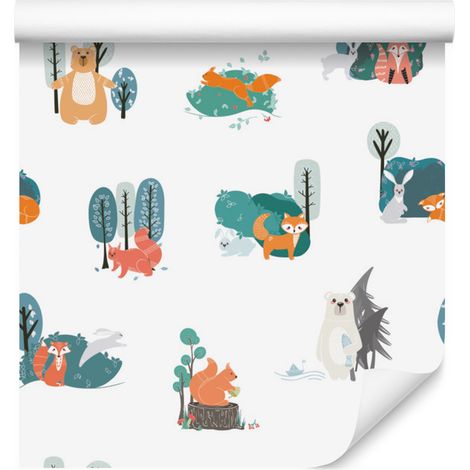 Papel pintado de animales de estilo escandinavo para salón y dormitorio, 50x1000 cm. (1/5)
