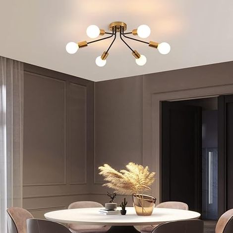 6-Light Semi Flush Mount Ceiling Light Fixture, Modern Gold Sputnik Chandelier Ceiling Lighting, Industrial Metal Farmhouse Ceiling Lamp for Living Dining Room Bedroom (Bulb Not Include) (1/5)