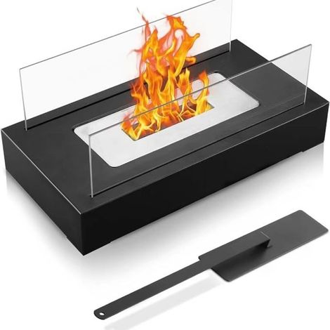 Cheminée de table rectangulaire, cheminée portable, adaptée à une utilisation intérieure et extérieure, noire. (1/5)