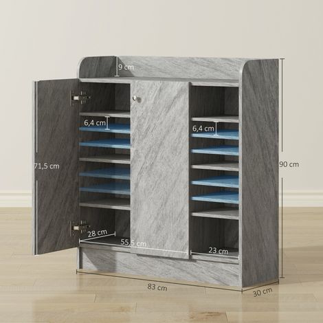 Meuble rangement chaussures 12 paires, armoire 2 portes avec 4 niches ouvertes, étagère pour entrée couloir, couleur grise (1/5)