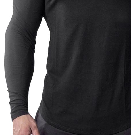 T-shirt à manches longues pour homme, coupe ajustée, en coton mélangé stretch à séchage rapide, idéal pour le fitness et la course à pied, noir, taille XXL (1/5)