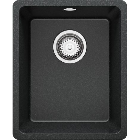 PRIMAGRAN Evier Cuisine en Granit 36x44cm, Lavabo 1 bac + Kit de Vidage, Évier à Encastrer au meuble 40cm - Venise Slim Easy, Graphite (1/5)