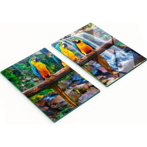 Tablas de cortar y servir decorativas de vidrio con loros en una rama, 2x40x52 cm (1/5)