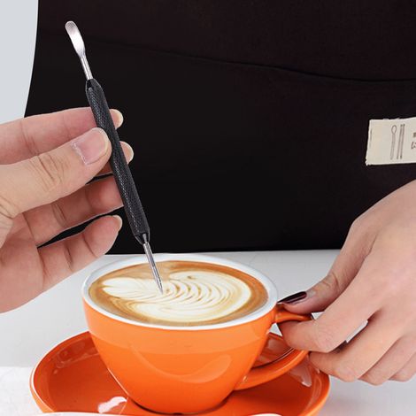 Stylo à latte en acier inoxydable, couleur noir, pour décorer vos lattes à la demande. (1/5)
