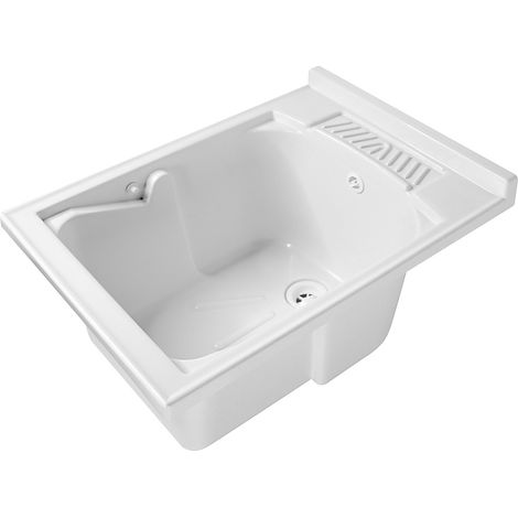 Vasca lavatoio in Resina PP 45x60 Ricambio per Mobile o Incasso con asse e sifone (1/4)