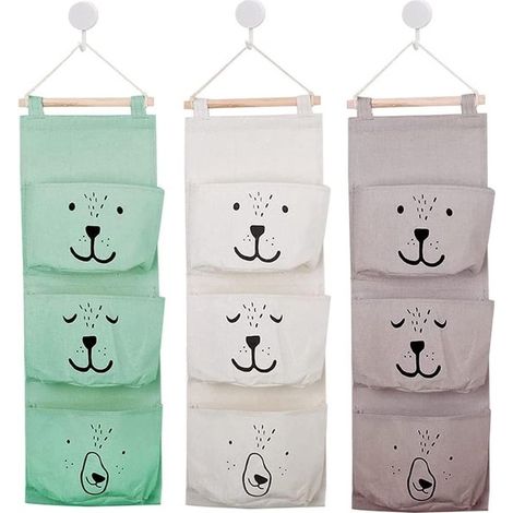 Juego de 3 bolsas organizadoras de pared para la habitación de los niños. Disponibles en 3 colores. 3 compartimentos. Aptas para habitaciones inf (1/5)