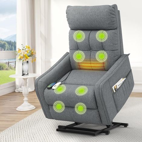 Fauteuil de télévision, fauteuil de détente avec aide au lever, fauteuil de massage électrique avec fonction d'inclinaison, fauteuil de salon avec 2 télécommandes, tissu gris foncé