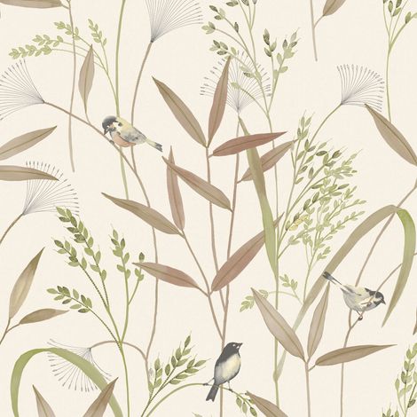 Vliestapete - Inia - Weiß Gold Beige Bäume Blätter Grandeco - A83502 (1/4)
