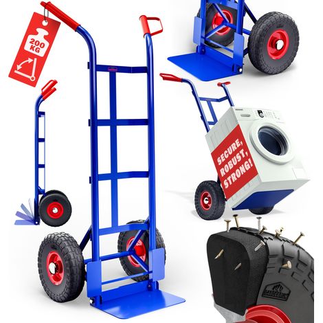 Gardebruk – Steel hand truck – Puncture-proof PU rubber tyres – Foldable design – High load capacity 200 kg – For construction sites and moving (1/8)