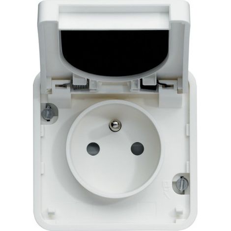 Hager – Prise étanche composable 2P+T blanc IP55 – Pour chantiers humides – Matériau polypropylène – Cubyko