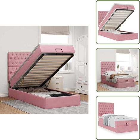 vidaXL Ottoman-Bett mit Matratzen Rosa 90x200 cm Samt (1/5)