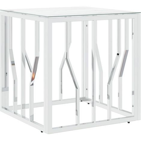 vidaXL Tavolino da Salotto Argento 50x50x50 cm in Acciaio Inox e Vetro (1/5)