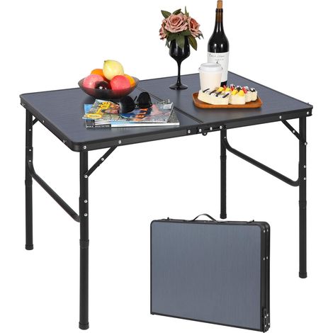 Table de camping pliable avec hauteur réglable, table pliante légère et portable de camping 90 x 60 cm pour l'intérieur et l'extérieur, balcon, marché, cuisine, gris foncé (1/5)