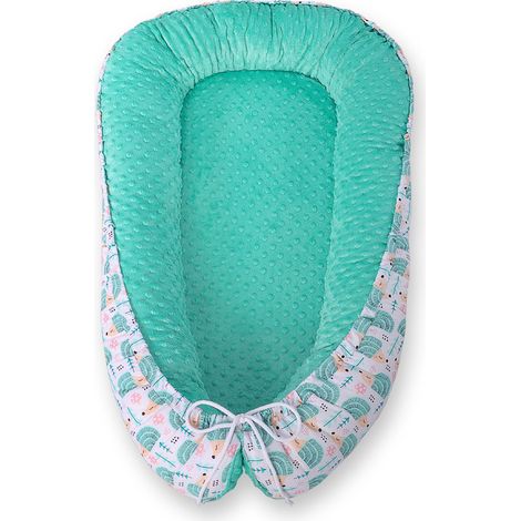 Baby Kokon, doppelseitig, Laufstall, Wickeltuch, Premium BOBONO Minky - Mint Igel (1/5)