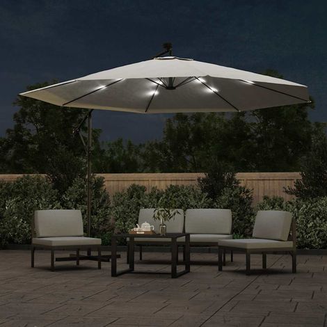 Parasol en porte-à-feux, Parasol pour Balcon Jardin Plage Terrasse, et poteau métallique 350 cm Sable OIB8256E (1/5)