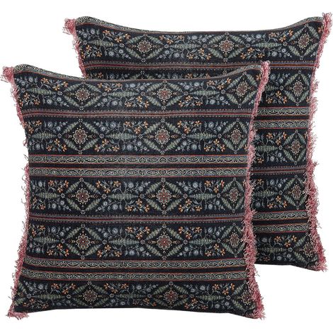 Set of 2 Decorative Cushions RUTA Velvet 45 x 45 cm Multicolour Floral Pattern
