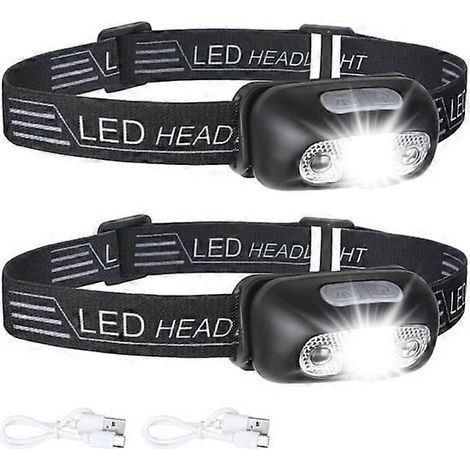 Paquete de 2 linternas frontales recargables por USB, resistentes al agua IPX6, ultraligeras, superbrillantes, con LED de 160 lúmenes, sensor de movimiento y luz roja. (1/5)