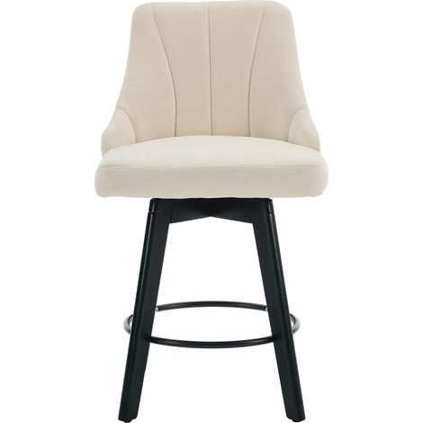 Lot de 2 tabourets de bar avec dossier – Tissu chenille beige, pieds noirs – Assise pivotante 360°, repose-pieds – 53 x 53,5 x 94,5 cm (1/5)