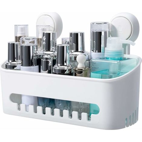 BRAVIX Étagère de douche à ventouse pour salle de bain - Panier de rangement mural pour shampooing, après-shampoing, étagère de douche en plastique pour cuisine et salle de bain - Amovible sans perçag