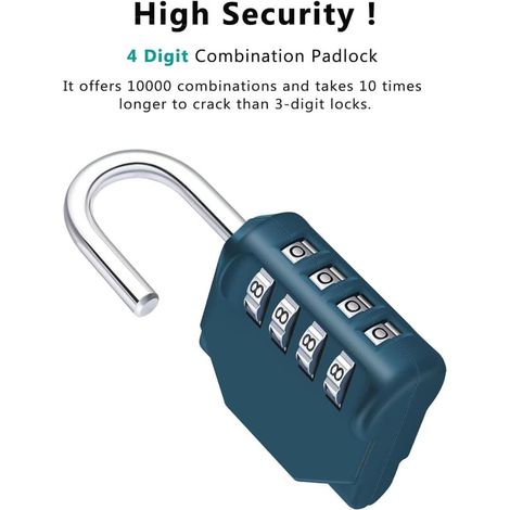 Cadenas à combinaison pour armoires, cadenas à code extérieur ou portail de clôture, abri de jardin, cadenas à 4 chiffres pour casier de gym, boîte à outils scolaire (vert foncé) 1p, Vert foncé (1/3)