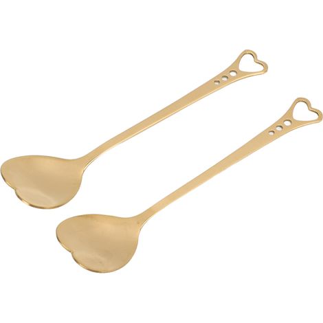 2Pcs Dessert Spoons Stainless Steel Heart Shaped Design Durable Anticorrosion Ergonomic Handle Widely Used Coffee SpoonsGold (1/5)