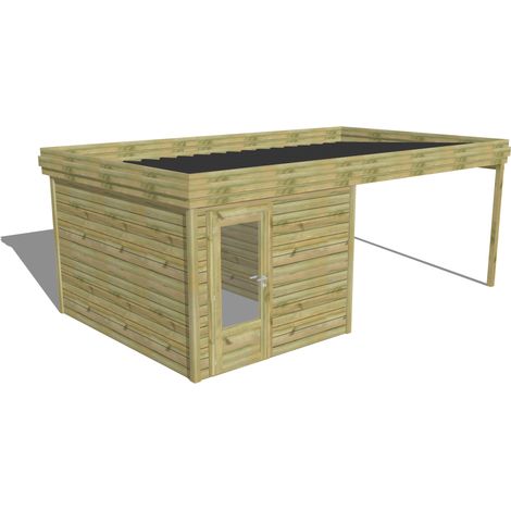 ABRI DE JARDIN bois Pin autoclave 27mm - 6,14x3,44m / 21,1m2 - Bac acier - Abri Français (1/5)