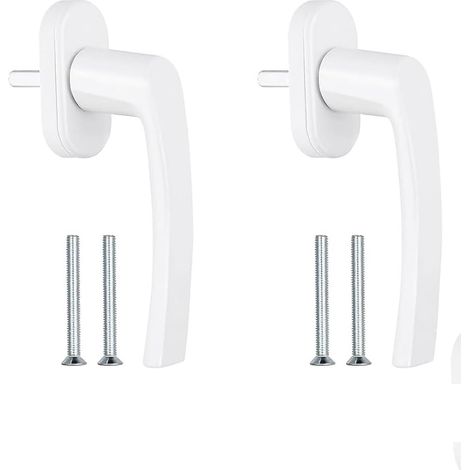 Lot de 2 Poignées de Fenêtre en Aluminium Blanc - sans Clé à Interrupteur de Sécurité, Longueur de Tige 35mm, pour Fenêtres, Portes de Balcon et Terrasses (1/5)