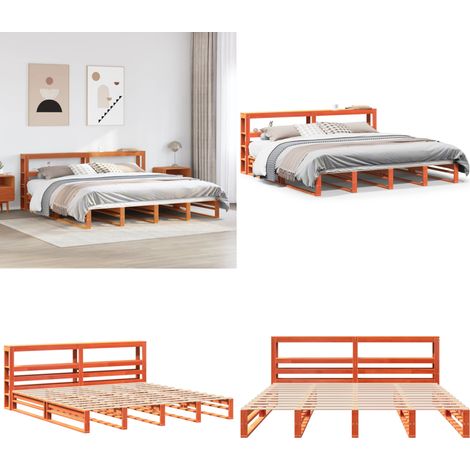 Giroletto con Testiera Marrone Cera 180x200 cm Massello Pino - Testiera per letto - Letto matrimoniale