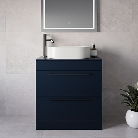 Napoli 460 Deep Blue 800mm 2 Drawer Vanity Unit for Countertop Basins - 800mm - Gunmetal Grey 480mm Handle