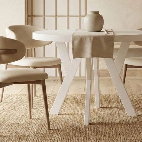 Table de salle à manger ronde extensible PERO, style loft, scandinave, diamètre : 110 / 210 cm, couleur : blanc (1/5)