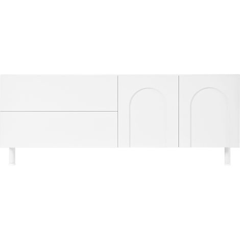 Table basse rectangulaire avec rangement, structure en panneaux de particules et MDF, pieds en acier, couleur blanche (1/5)