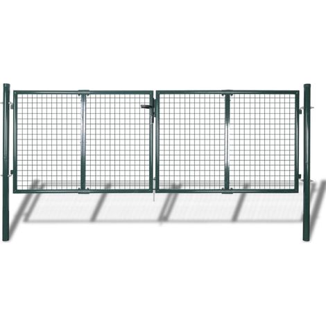 Vidaxl – Portail de clôture en acier galvanisé 289x100 cm vert foncé – Résistant à la corrosion – Installation facile avec poteaux inclus