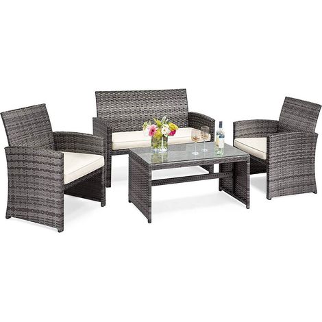 4 PCS Patio Furniture Set PE Rattan Outdoor Wicker Patio Bistro Conversation Set