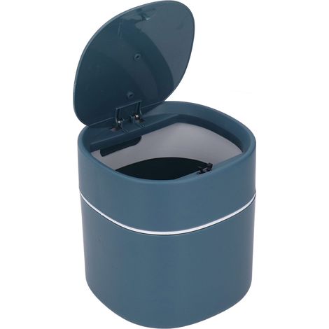 Mini corbeille de bureau à couvercle bleu poubelle de table pour déchets et rangement (1/5)