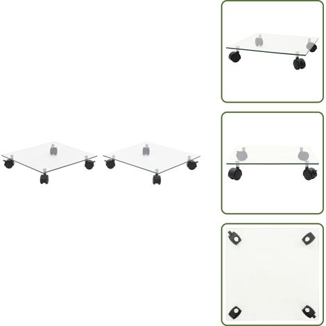 Support carré pour plantes 2 pcs Verre trempé 35 x 35 cm - Porte-plante Roulant - Support Plante - Jardinerie - Décoration Intérieure - Balcon (1/5)