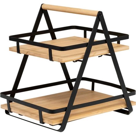 Étagère de Cuisine 2 Niveaux en Bambou "Ordera" 30cm Naturel & Noir (1/3)