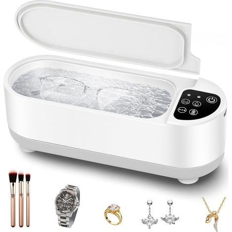 Nettoyeur Ultrasons, Nettoyage Ultrasons Lunettes 360°(2 Niveaux), Ultrasonic Cleaner pour Lunettes, Bagues, Pièces de Monnaie, Prothèses Dentaires (1/5)