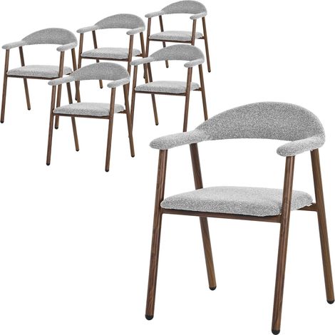 ML-Design Esszimmerstühle 6er Set mit Armlehne, Küchenstühle Grau, Wohnzimmerstühle mit Rückenlehne, Polsterstühle mit Webstruktur & Stahlgestell-Holzoptik, Ergonomische Sessel für Wohnzimmer & Küche